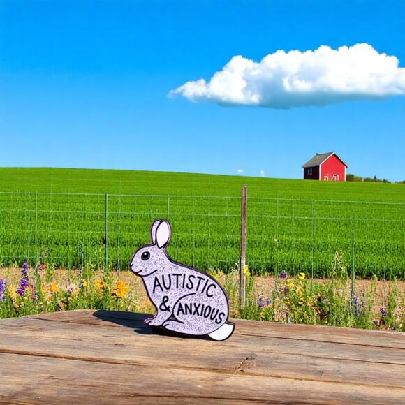 Autistic & Anxious Bunny Enamel Pin Gray Glitter Mental Health Awareness Support - Picture 6 of 11